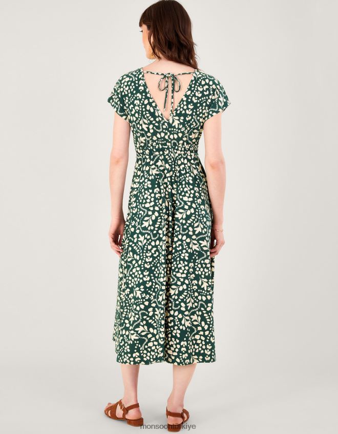 Monsoon kadınlar desenli dar kesim midi elbise JH86BT244 Giyim yeşil (koyu yeşil)