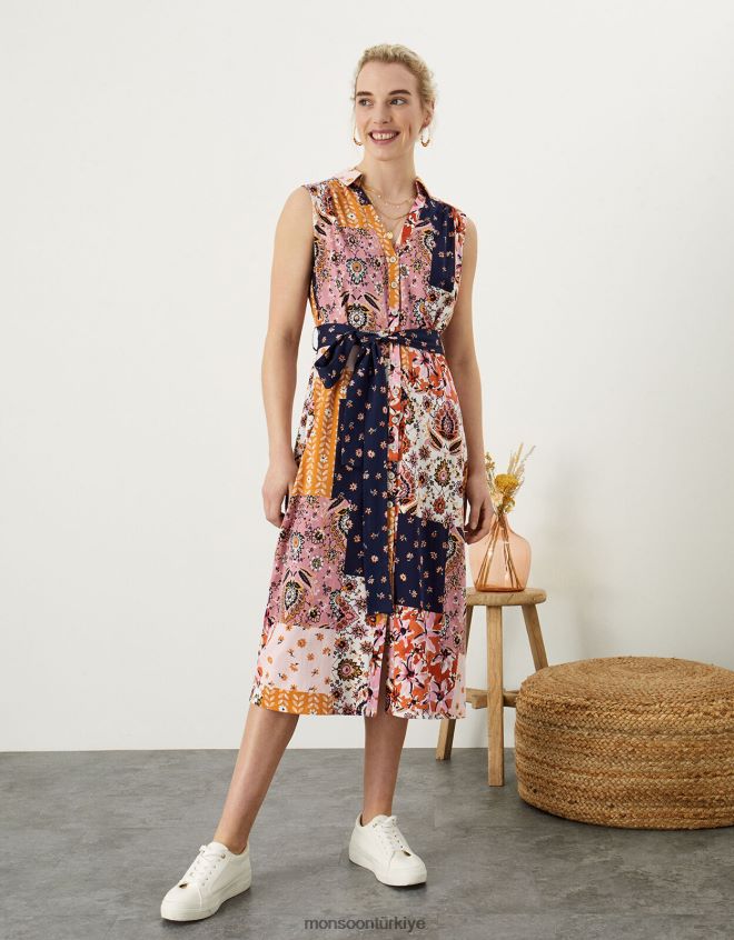 Monsoon kadınlar elbisenin içinden yama baskı düğmesi JH86BT1031 Giyim çok