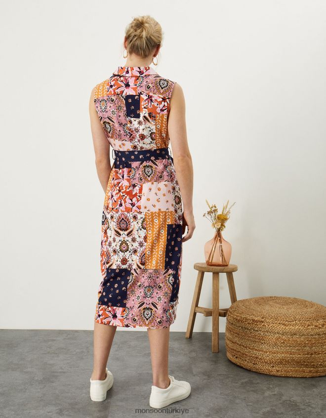 Monsoon kadınlar elbisenin içinden yama baskı düğmesi JH86BT1031 Giyim çok