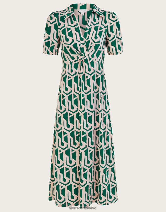 Monsoon kadınlar geometrik desenli midi jarse gömlek elbise JH86BT920 Giyim yeşil