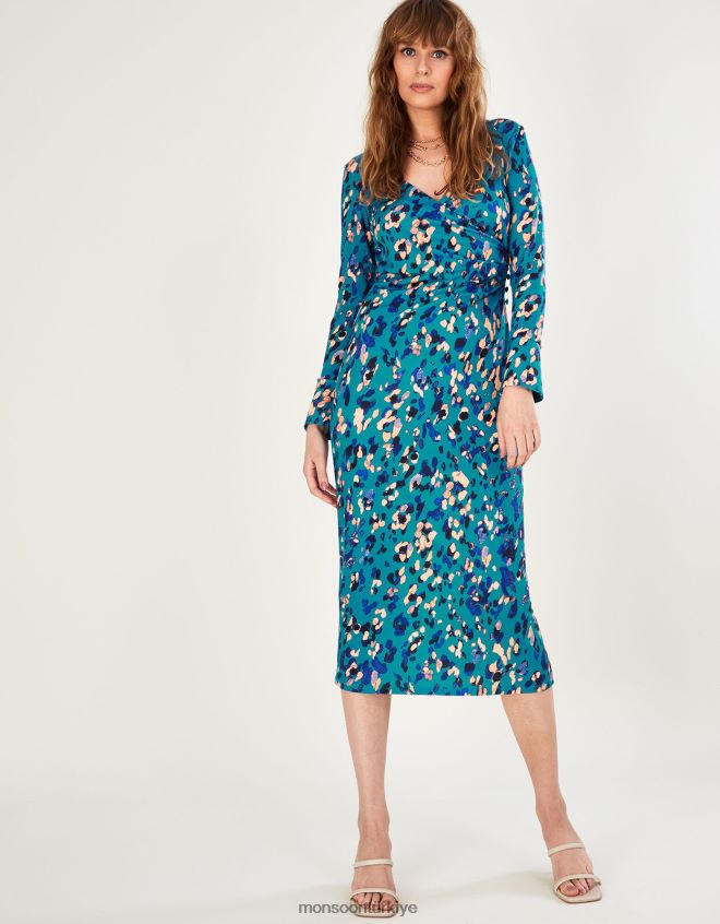 Monsoon kadınlar hayvan desenli jarse elbise JH86BT684 Giyim mavi