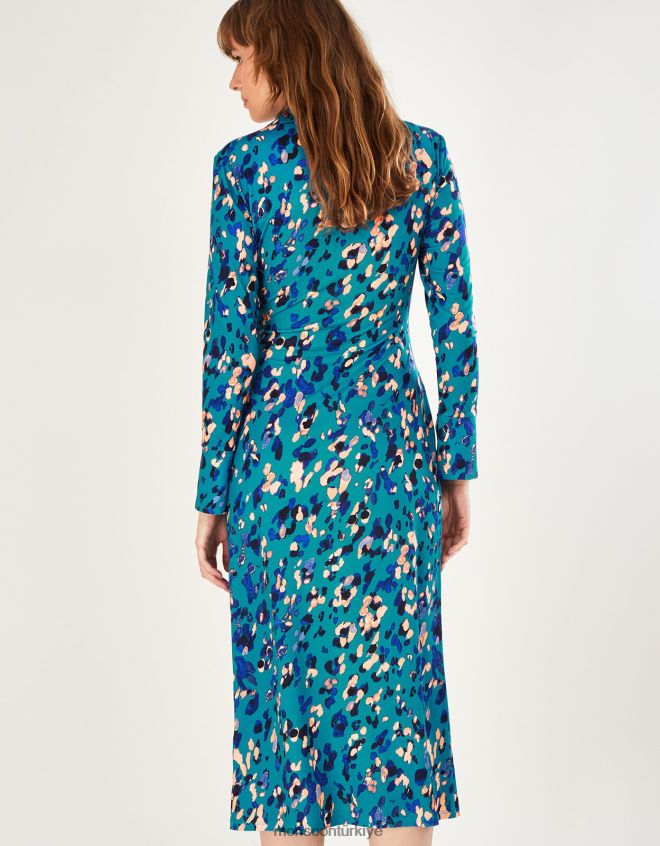 Monsoon kadınlar hayvan desenli jarse elbise JH86BT684 Giyim mavi