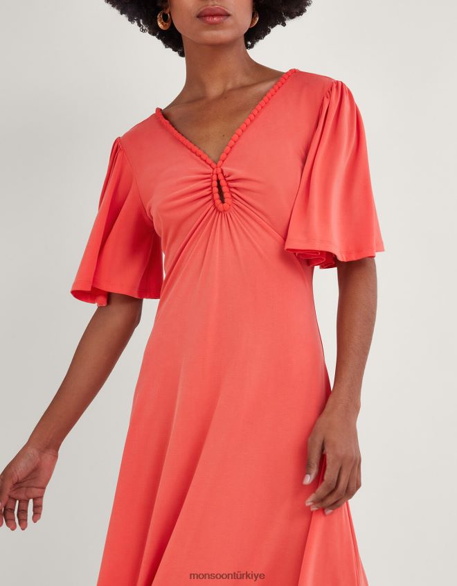 Monsoon kadınlar jarse ponponlu anahtar deliği detaylı elbise JH86BT327 Giyim pembe