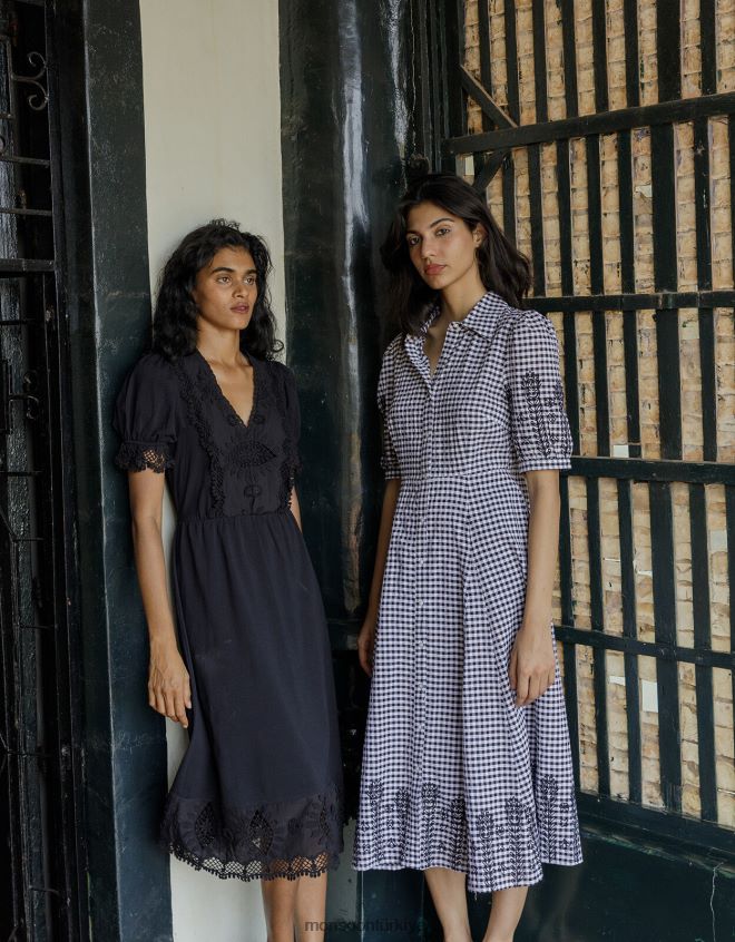 Monsoon kadınlar jarse tığ işi süslemeli midi elbise JH86BT896 Giyim siyah