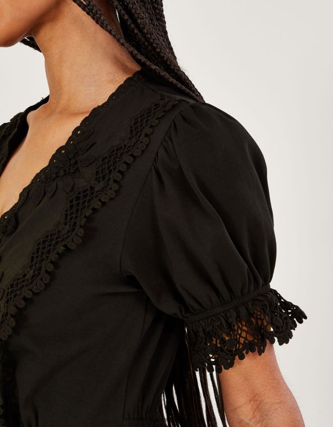 Monsoon kadınlar jarse tığ işi süslemeli midi elbise JH86BT896 Giyim siyah