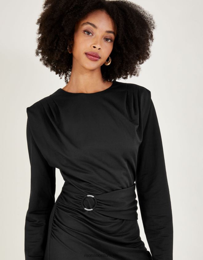 Monsoon kadınlar kuşak detaylı jarse elbise JH86BT800 Giyim siyah