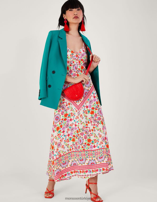 Monsoon kadınlar sürdürülebilir viskozdan julietta çiçekli maksi elbise JH86BT271 Giyim fildişi