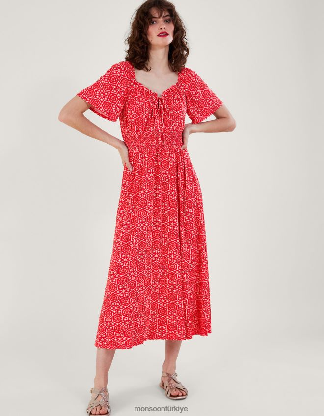 Monsoon kadınlar sainy geometrik desenli elbise JH86BT165 Giyim kırmızı