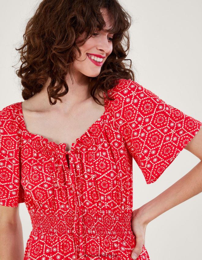 Monsoon kadınlar sainy geometrik desenli elbise JH86BT165 Giyim kırmızı