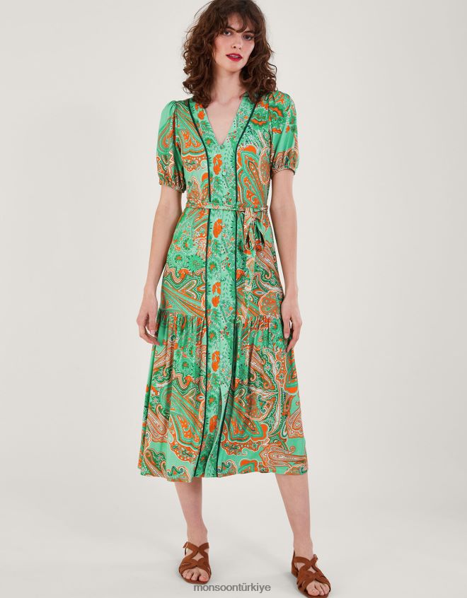 Monsoon kadınlar skye eşarp desenli elbise JH86BT178 Giyim yeşil