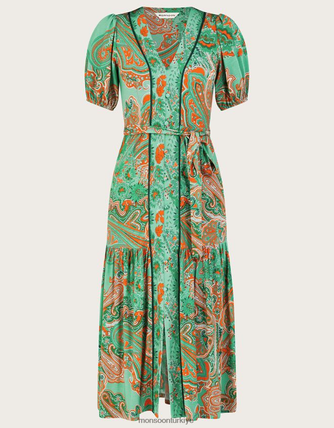 Monsoon kadınlar skye eşarp desenli elbise JH86BT178 Giyim yeşil