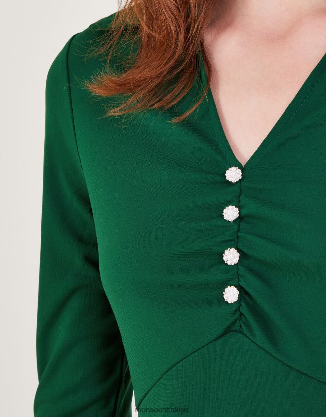 Monsoon kadınlar yakalı jarse elbise JH86BT13 Giyim yeşil