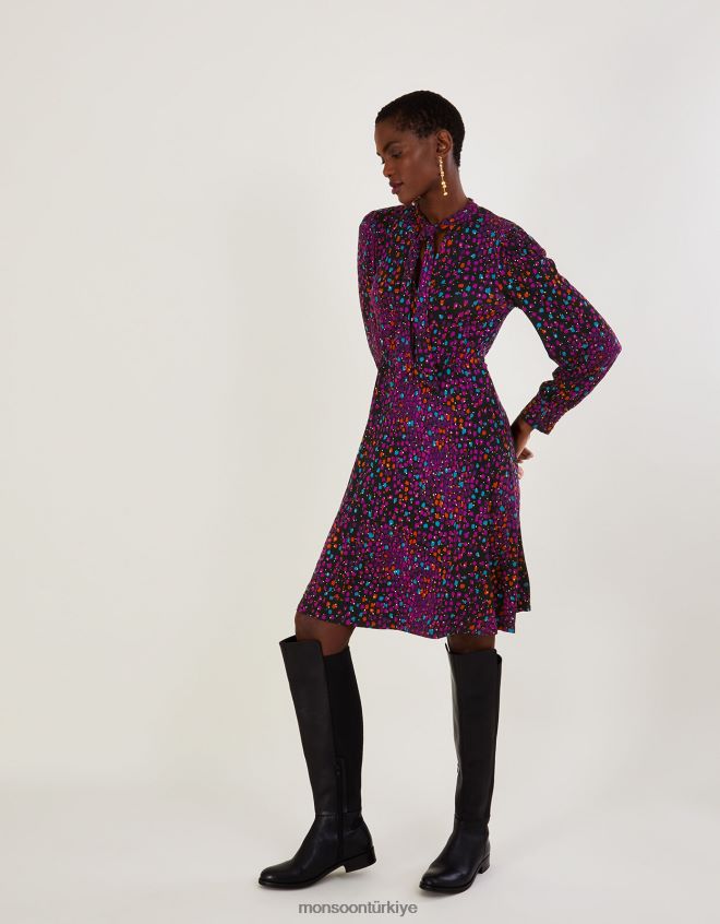 Monsoon kadınlar Tamamı folyo baskılı jarse elbise JH86BT651 Giyim siyah