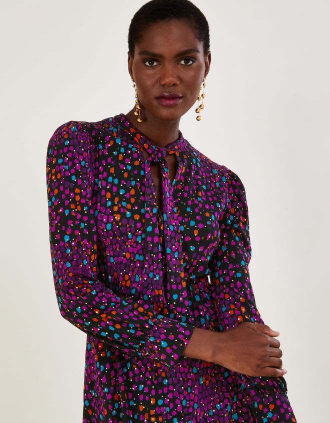 Monsoon kadınlar Tamamı folyo baskılı jarse elbise JH86BT651 Giyim siyah