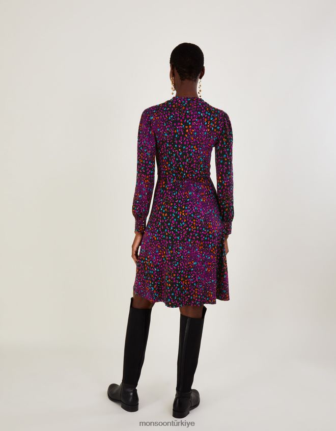 Monsoon kadınlar Tamamı folyo baskılı jarse elbise JH86BT651 Giyim siyah