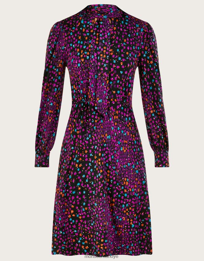 Monsoon kadınlar Tamamı folyo baskılı jarse elbise JH86BT651 Giyim siyah