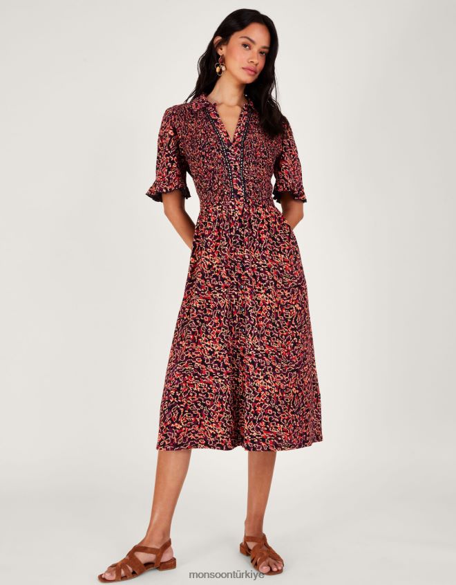 Monsoon kadınlar baskı gömlek elbise JH86BT357 Giyim kırmızı