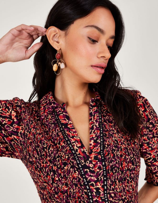 Monsoon kadınlar baskı gömlek elbise JH86BT357 Giyim kırmızı