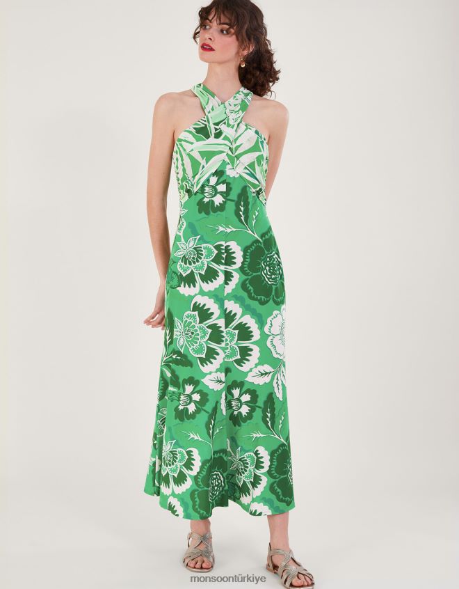Monsoon kadınlar clo botanik desenli çapraz maxi elbise JH86BT183 Giyim yeşil