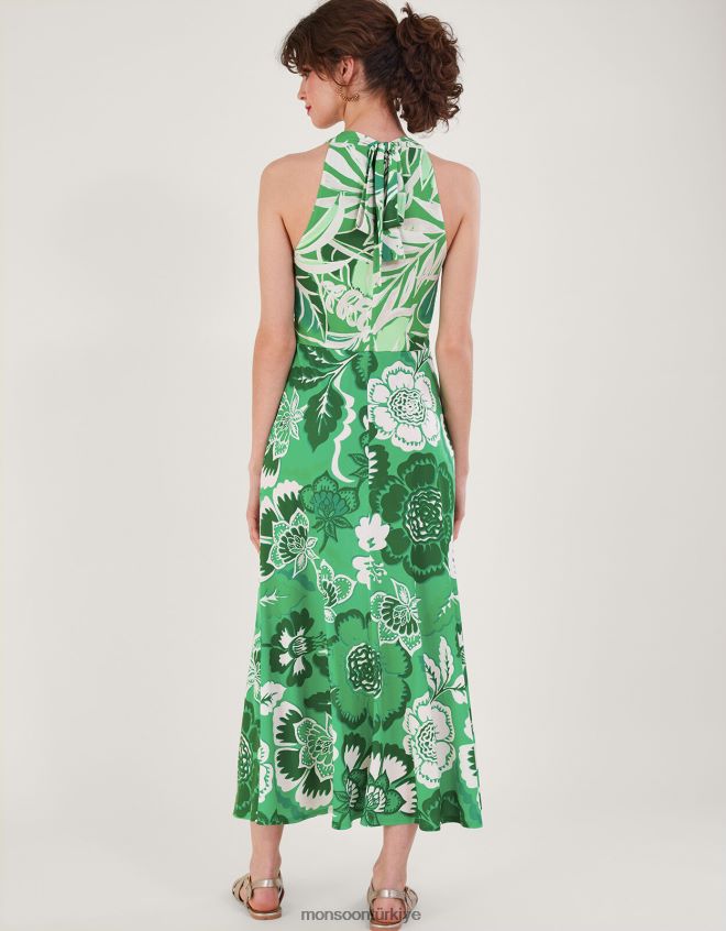 Monsoon kadınlar clo botanik desenli çapraz maxi elbise JH86BT183 Giyim yeşil
