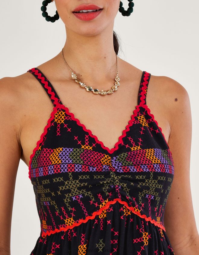 Monsoon kadınlar geometrik desenli jarse sundress JH86BT228 Giyim siyah