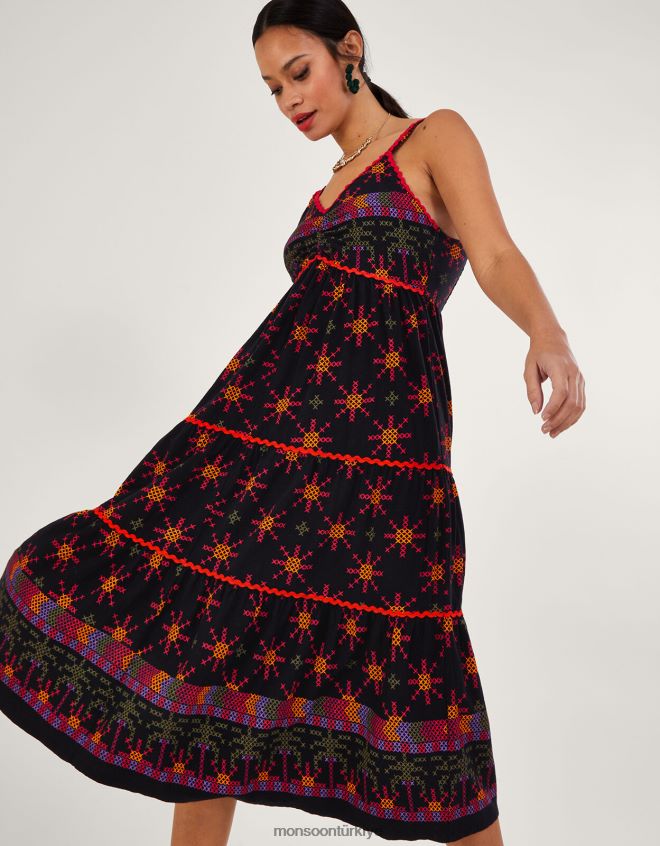 Monsoon kadınlar geometrik desenli jarse sundress JH86BT228 Giyim siyah