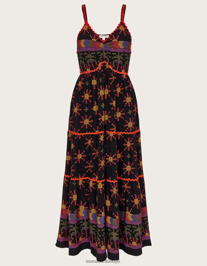 Monsoon kadınlar geometrik desenli jarse sundress JH86BT228 Giyim siyah