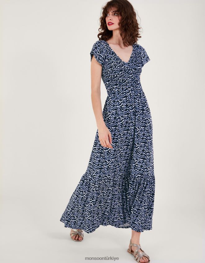 Monsoon kadınlar gio desenli büzgülü elbise JH86BT204 Giyim siyah