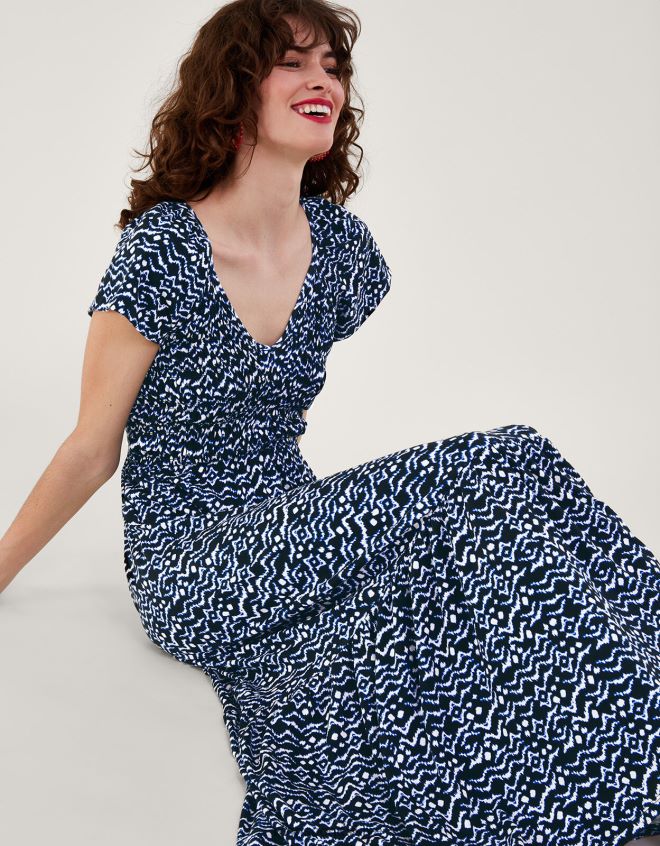 Monsoon kadınlar gio desenli büzgülü elbise JH86BT204 Giyim siyah