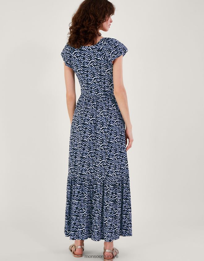Monsoon kadınlar gio desenli büzgülü elbise JH86BT204 Giyim siyah