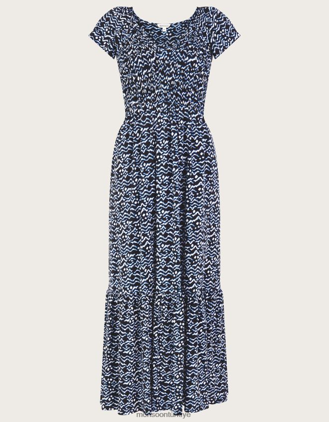 Monsoon kadınlar gio desenli büzgülü elbise JH86BT204 Giyim siyah