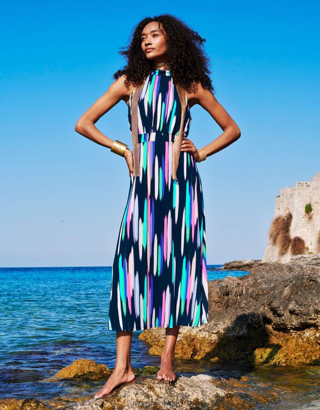 Monsoon kadınlar holly desenli boyundan bağlamalı maxi elbise JH86BT211 Giyim Mavi Donanma)