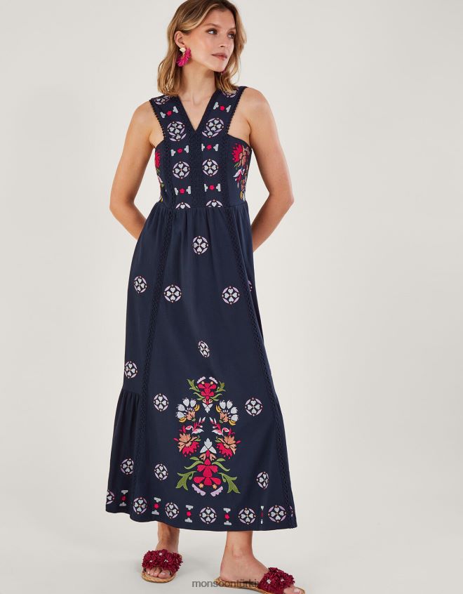 Monsoon kadınlar işlemeli jarse sundress JH86BT730 Giyim Mavi Donanma)
