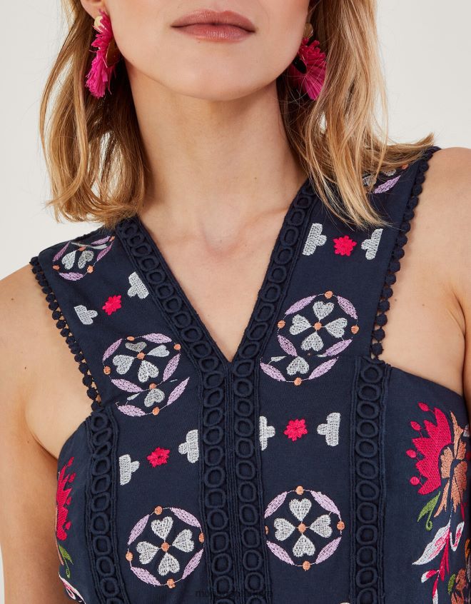 Monsoon kadınlar işlemeli jarse sundress JH86BT730 Giyim Mavi Donanma)