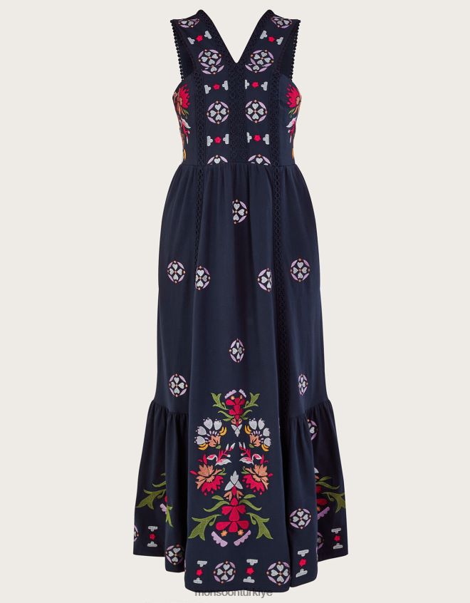 Monsoon kadınlar işlemeli jarse sundress JH86BT730 Giyim Mavi Donanma)