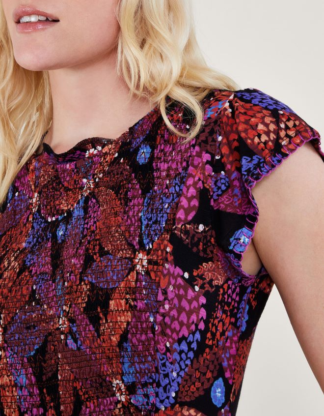 Monsoon kadınlar lenzing ecovero büzgülü çiçekli elbise JH86BT233 Giyim siyah