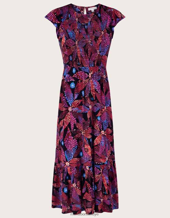 Monsoon kadınlar lenzing ecovero büzgülü çiçekli elbise JH86BT233 Giyim siyah