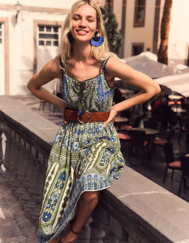 Monsoon kadınlar miras desenli dantel detaylı elbise JH86BT509 Giyim yeşil (haki)