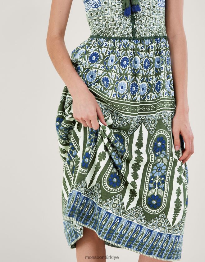 Monsoon kadınlar miras desenli dantel detaylı elbise JH86BT509 Giyim yeşil (haki)