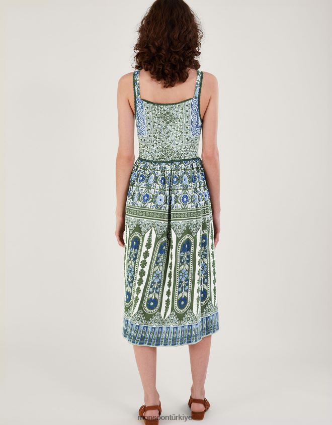 Monsoon kadınlar miras desenli dantel detaylı elbise JH86BT509 Giyim yeşil (haki)