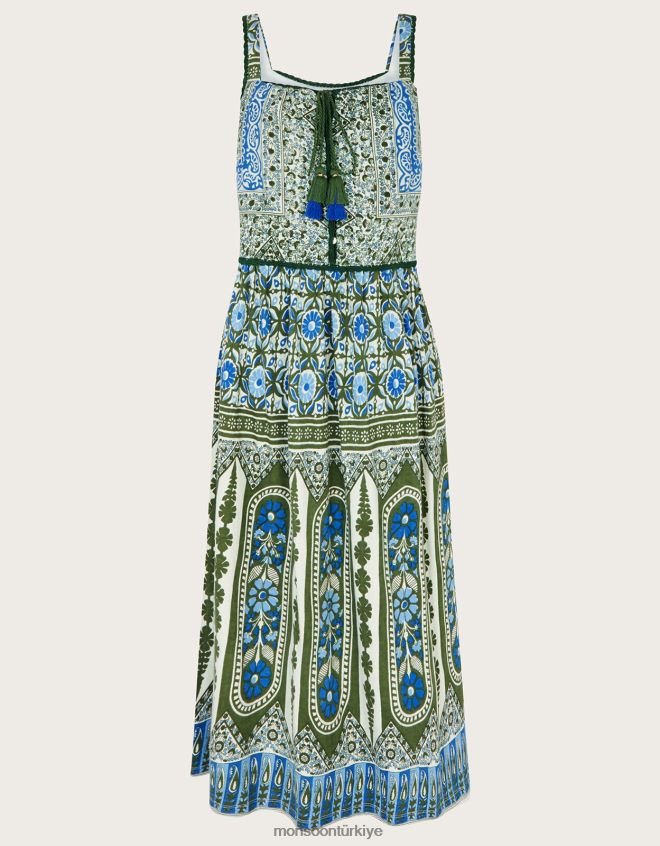 Monsoon kadınlar miras desenli dantel detaylı elbise JH86BT509 Giyim yeşil (haki)