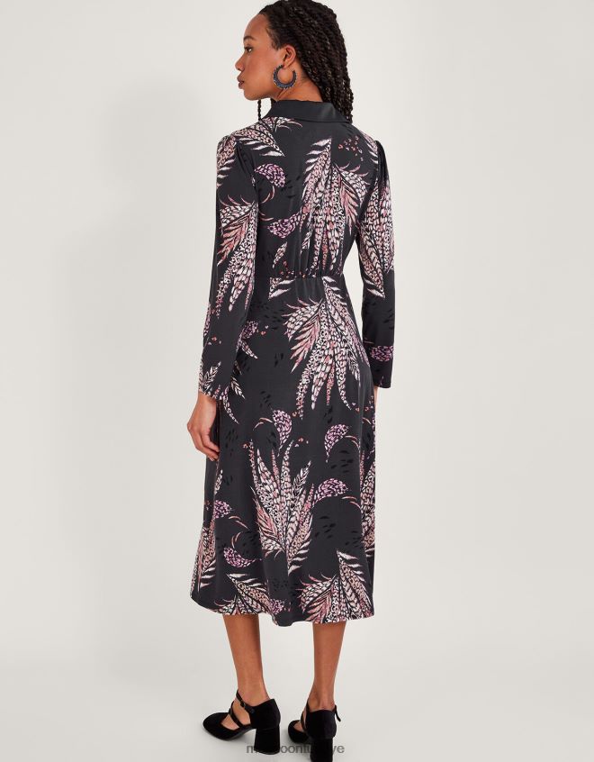 Monsoon kadınlar tüy desenli gömlek elbise JH86BT58 Giyim siyah