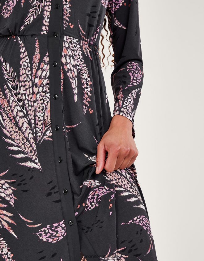 Monsoon kadınlar tüy desenli gömlek elbise JH86BT58 Giyim siyah