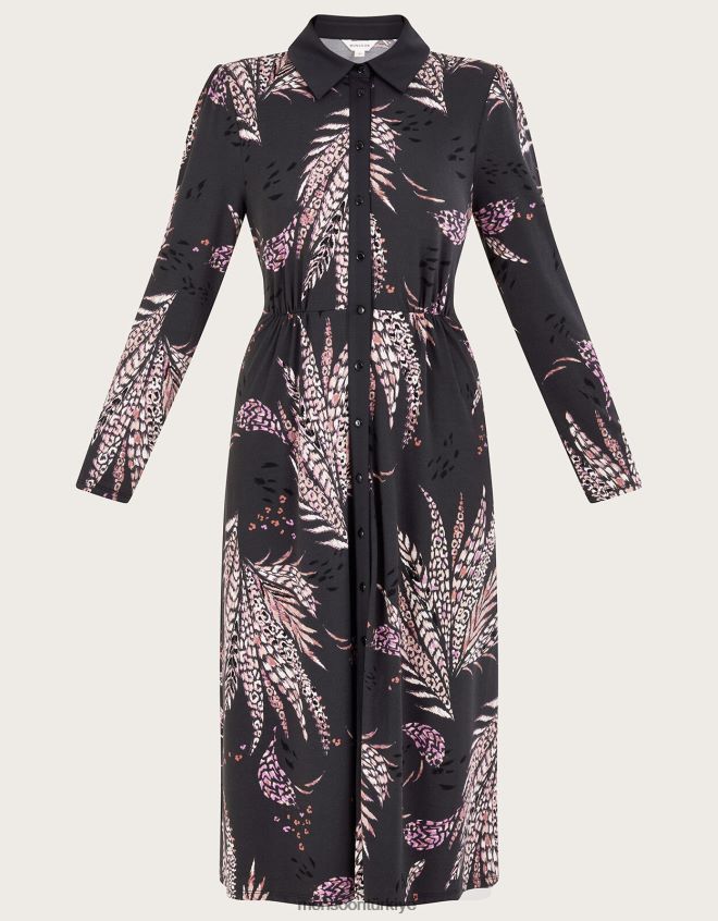 Monsoon kadınlar tüy desenli gömlek elbise JH86BT58 Giyim siyah