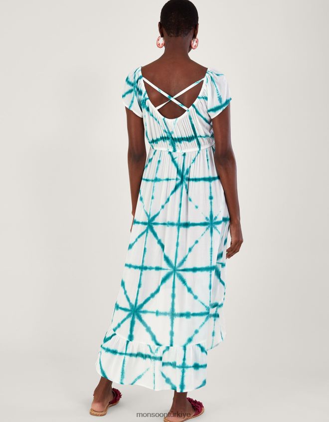 Monsoon kadınlar Lenzing Ecovero\'da çapraz desenli yüksek alçak elbise JH86BT226 Giyim beyaz