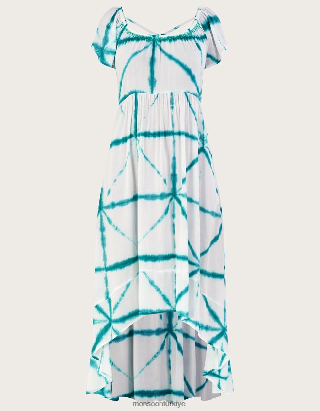 Monsoon kadınlar Lenzing Ecovero\'da çapraz desenli yüksek alçak elbise JH86BT226 Giyim beyaz