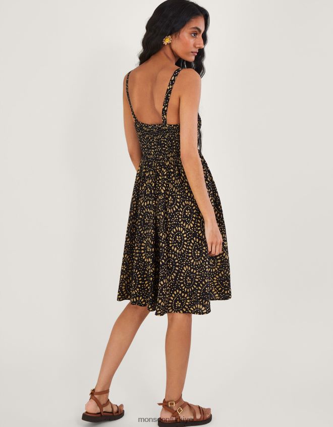Monsoon kadınlar Lenzing Ecovero\'da batik desenli diz boyu sundress JH86BT650 Giyim siyah