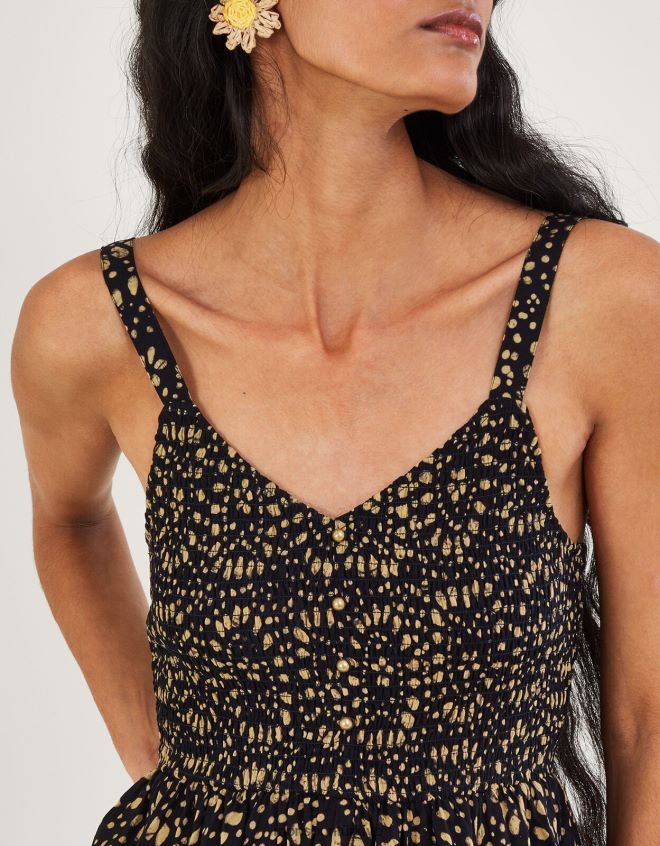 Monsoon kadınlar Lenzing Ecovero\'da batik desenli diz boyu sundress JH86BT650 Giyim siyah