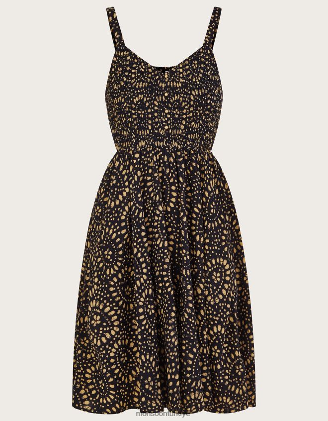 Monsoon kadınlar Lenzing Ecovero\'da batik desenli diz boyu sundress JH86BT650 Giyim siyah