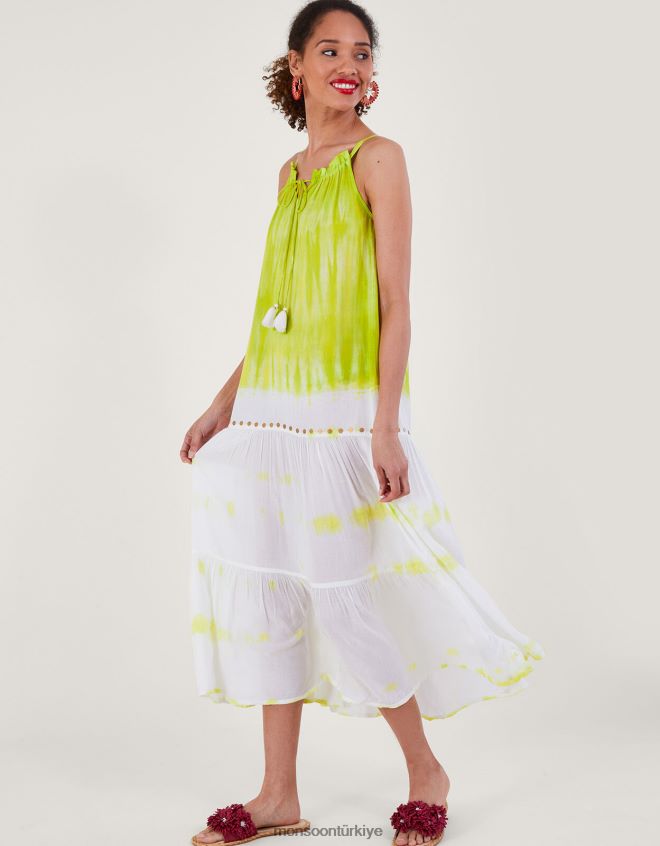 Monsoon kadınlar Lenzing Ecovero\'da batik uzun elbise JH86BT208 Giyim sarı